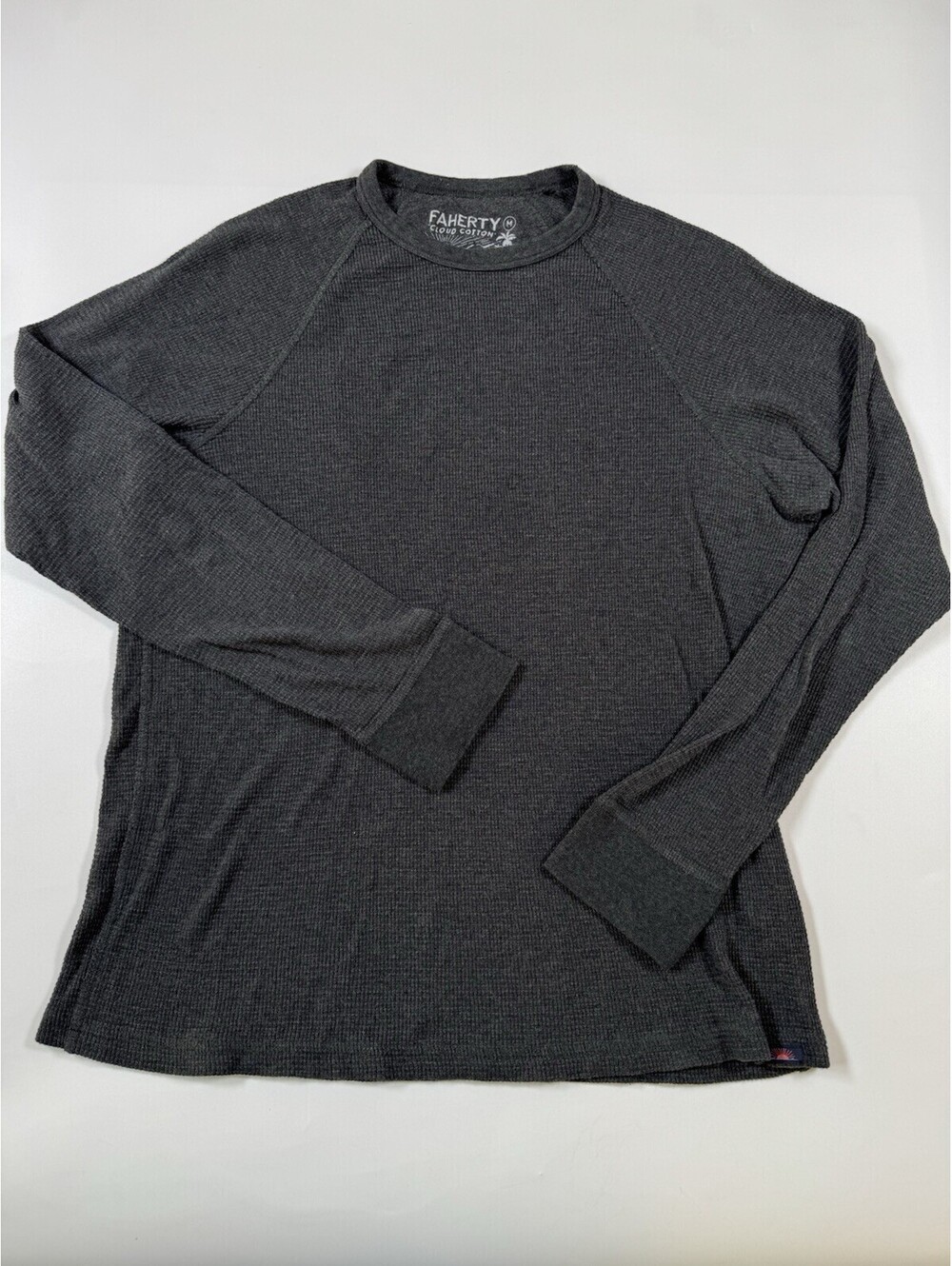 Faherty Cloud Waffle Crew Shirt Mens M Charcoal Heather Pima Cotton Thermal LS
